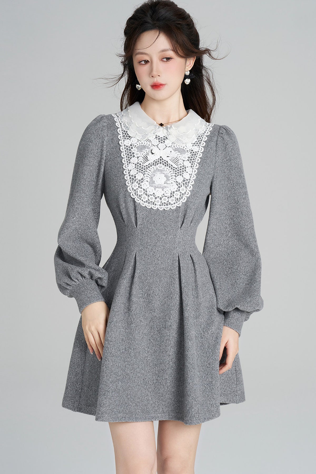 Lace Patchwork Puff Sleeve Dress
