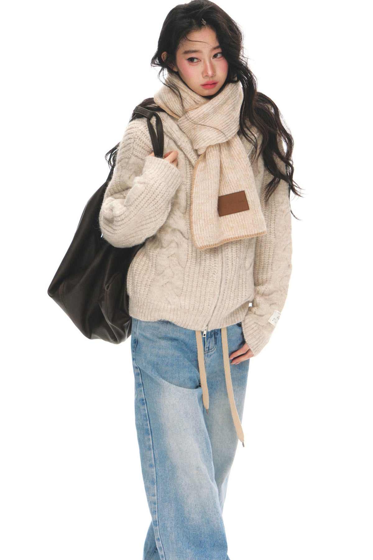 Completo cardigan a maglia a trecce