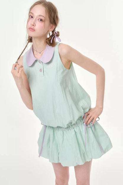 Abito smanicato viola menta