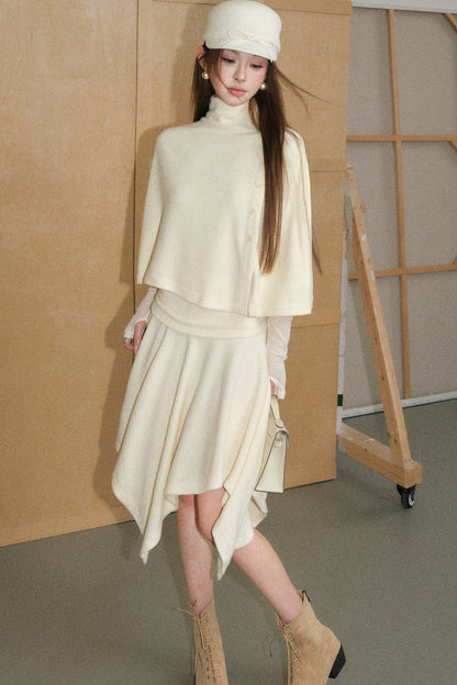 Velvet-Like Cape Top and Skirt Set