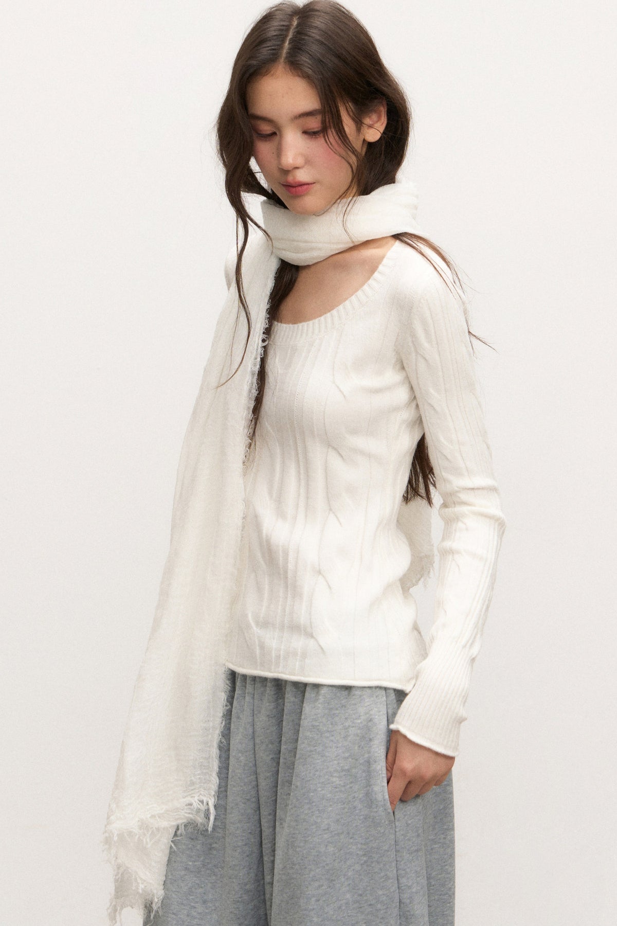 Beige Knit Base Layer Top Set-Up