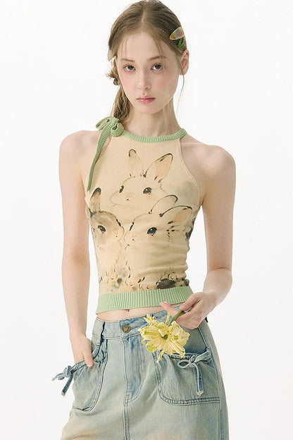 Rabbit Shadow Knitted Halter Top