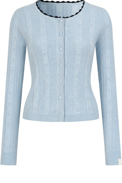 Heart Hollow Ruffle Knit Camisole And Cardigan Set-Up