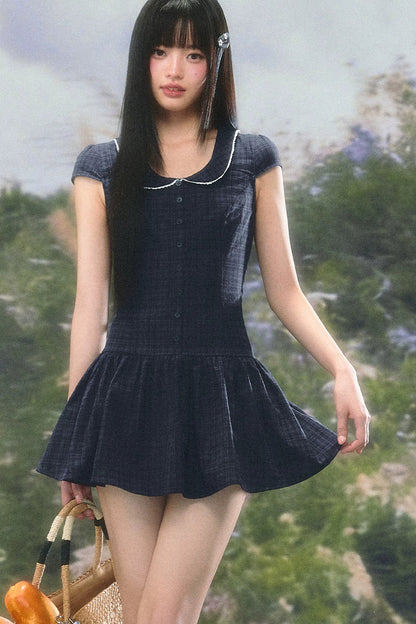Retro Plaid Doll Collar Dress