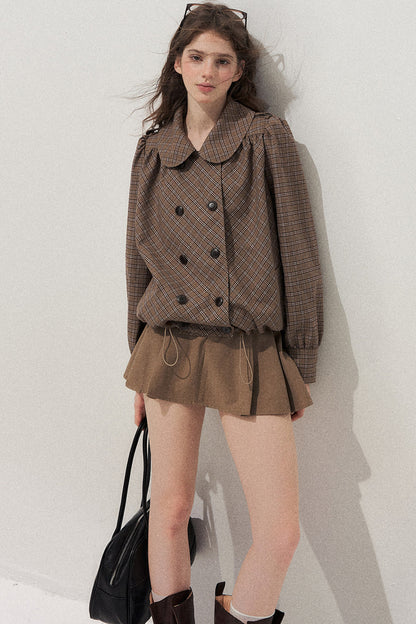 Brown Doll Collar Trench Coat and Skirt Set-Up