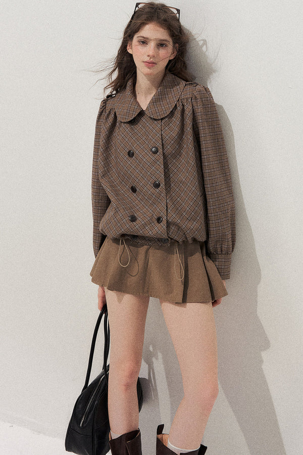 Brown Doll Collar Trench Coat and Skirt Set-Up