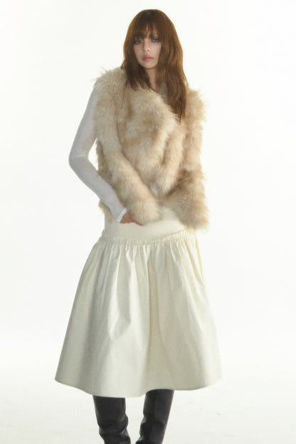 Reversible Fur Trim Knitted Patchwork Vest