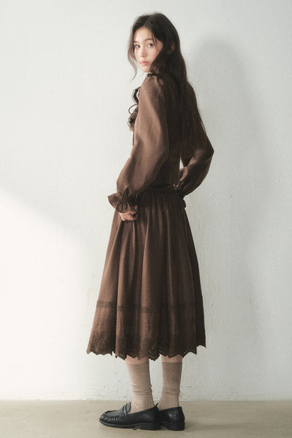 Ruffled Lyocell Shirt and Skirt Set-Up
