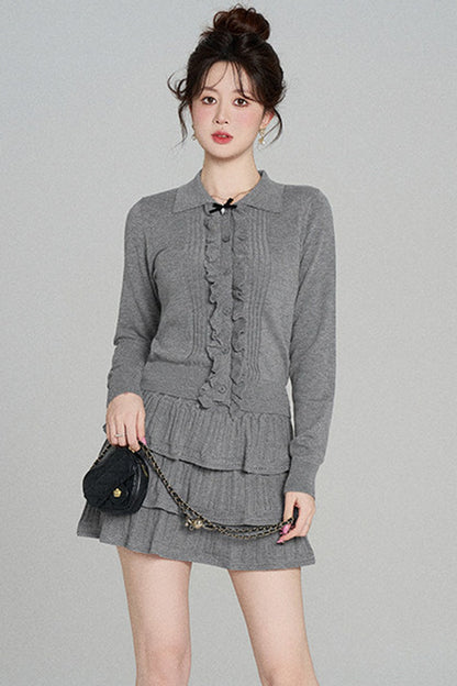 Miu-Style Knit Top and Tiered Skirt Set-Up