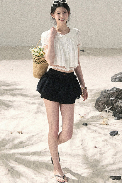 French Style Lace Puff Sleeve Blouse