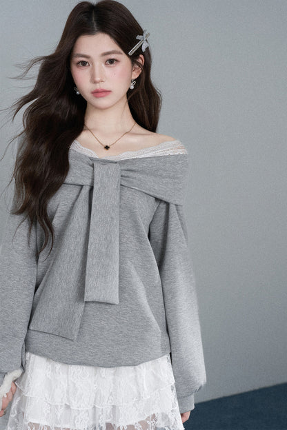 One-Shoulder Bow Lace A-Line Dress