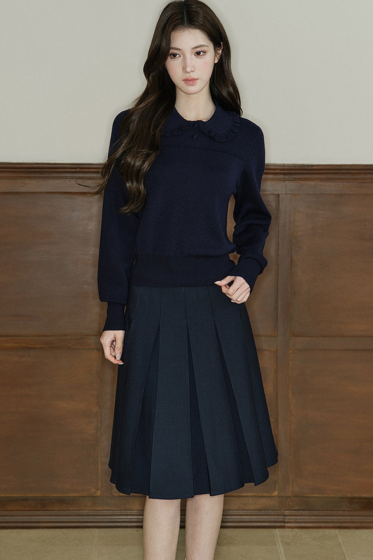 Wool Blend Ruffled Doll Collar Top