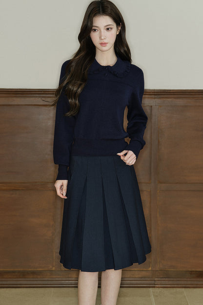 Wool Blend Ruffled Doll Collar Top
