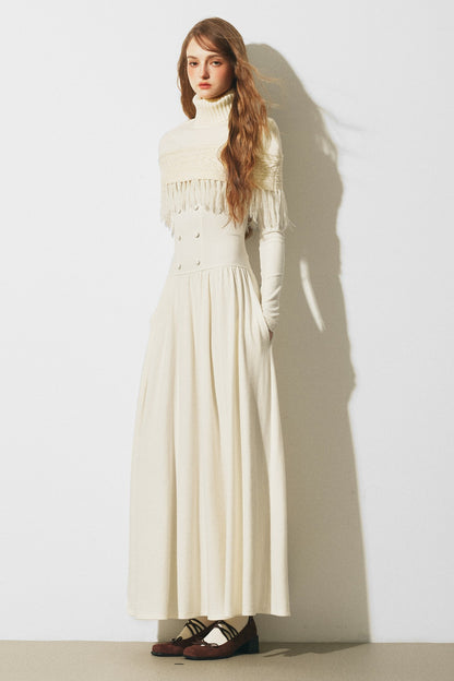 Knitted Sweater Cape and Double-Breasted Dress Set-Up