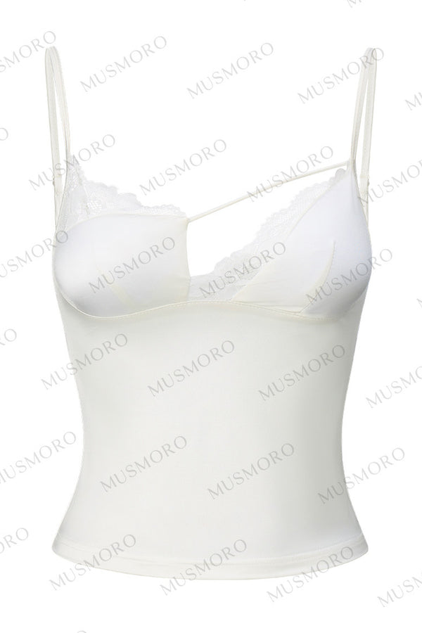 Deep V-Neck Short-Sleeve Ramie Top and Camisole Set