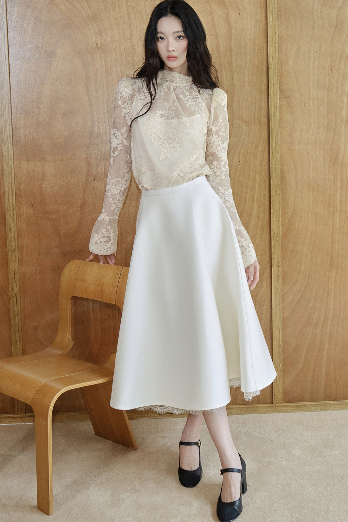 Blusa in rete e pizzo francese
