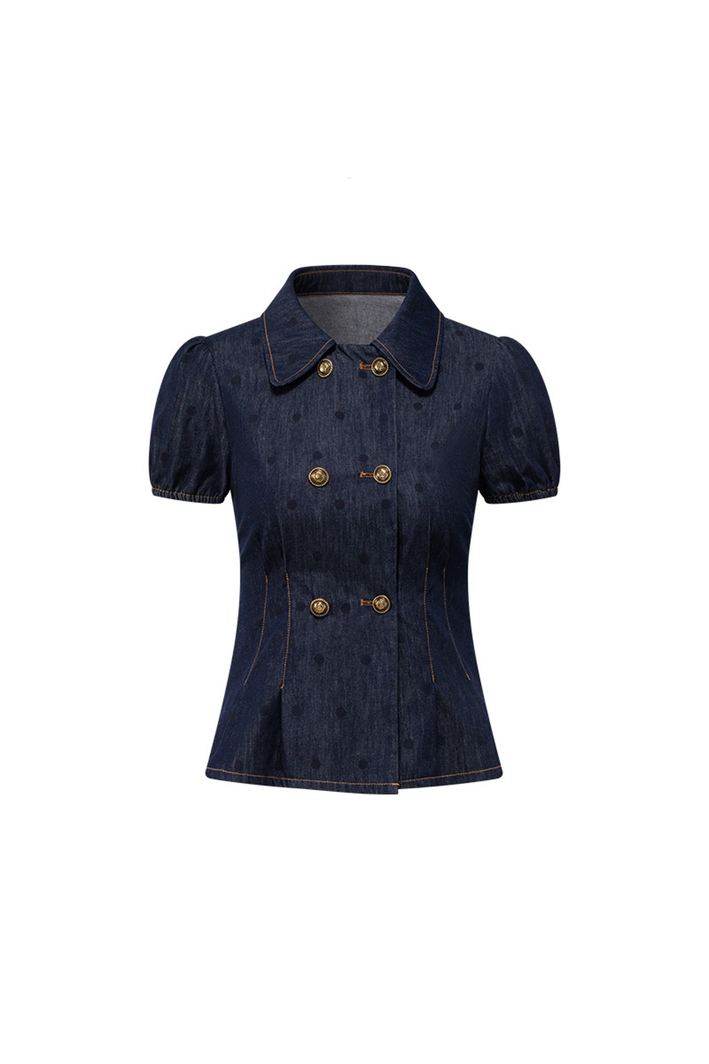 Denim Short-Sleeved Top and A-Line Skirt Set