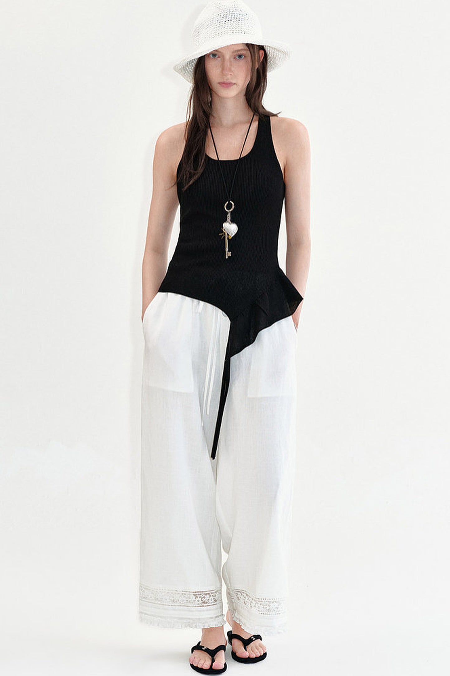 Fano Relaxed Lace Patchwork Wide-Leg Pants