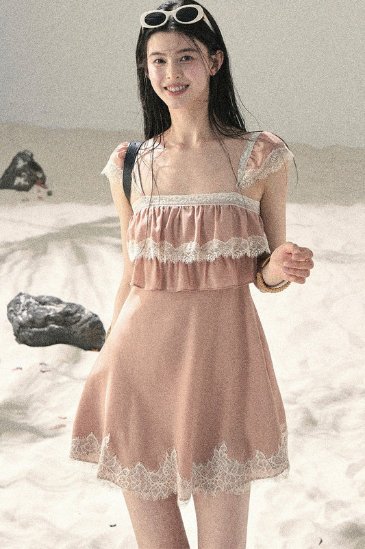 Orange Lace Chiffon Dress