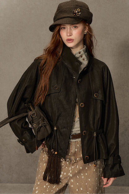 Coffee-Colored Leather Jacket