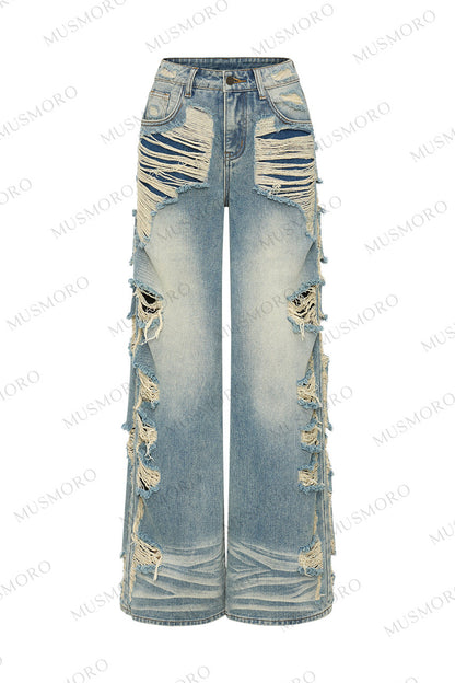 Retro Ripped Denim Pants