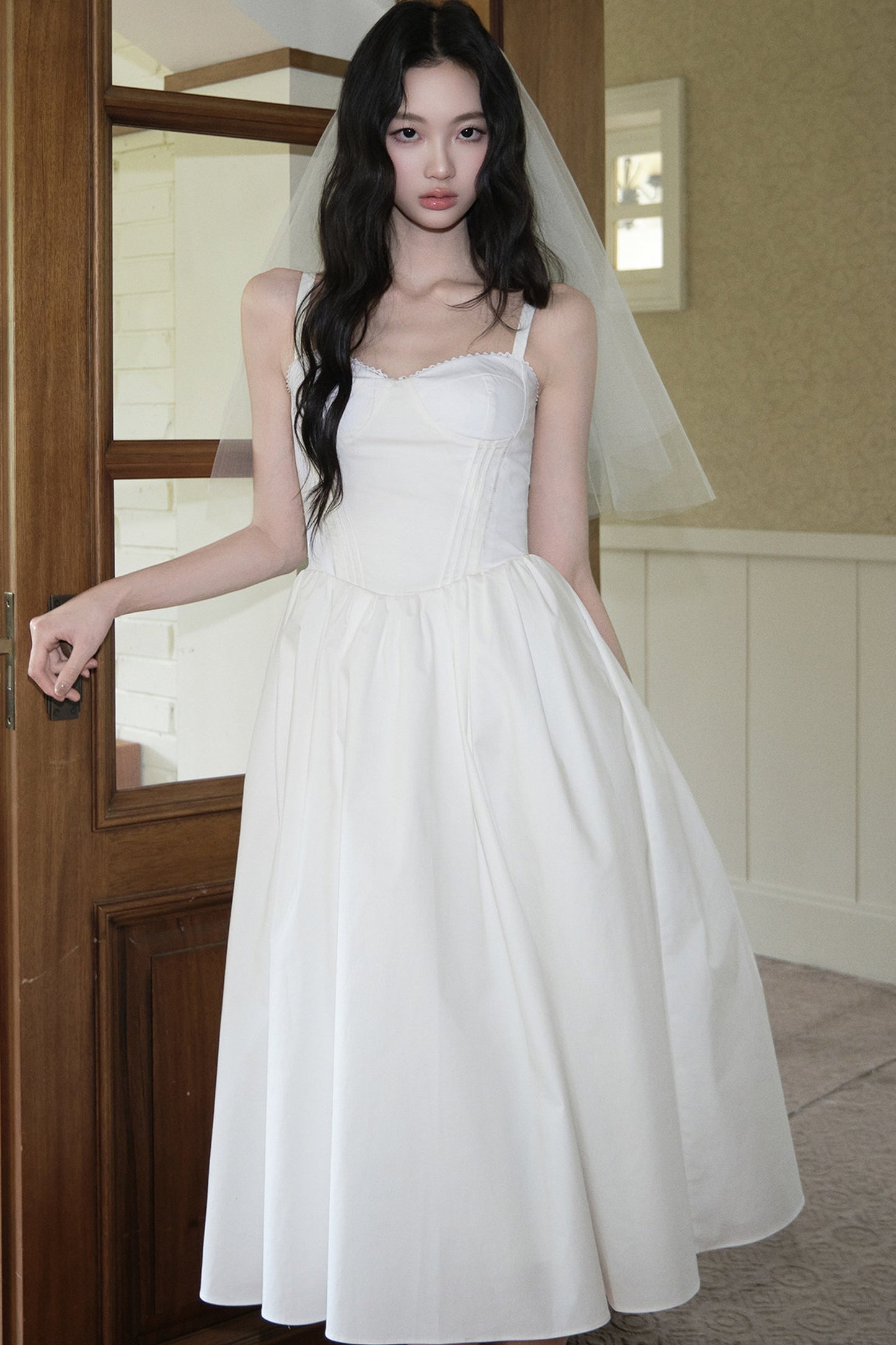 Vertical Cut Stand-Up Collar Slip Dress