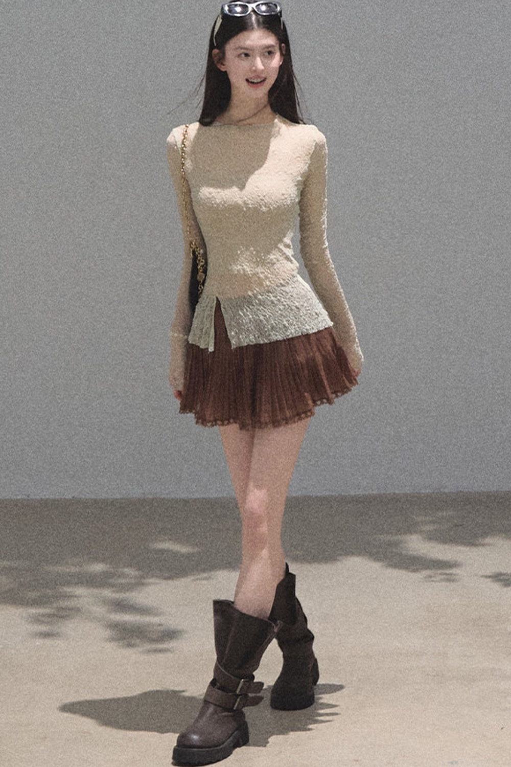 Silver Textured Knit Lace Blouse
