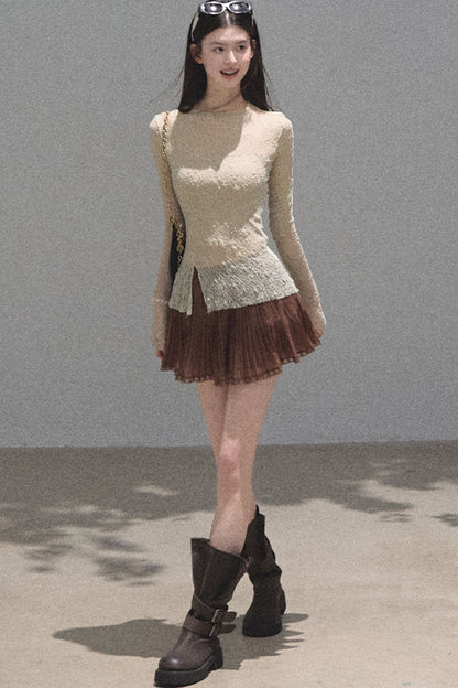 Silver Textured Knit Lace Blouse