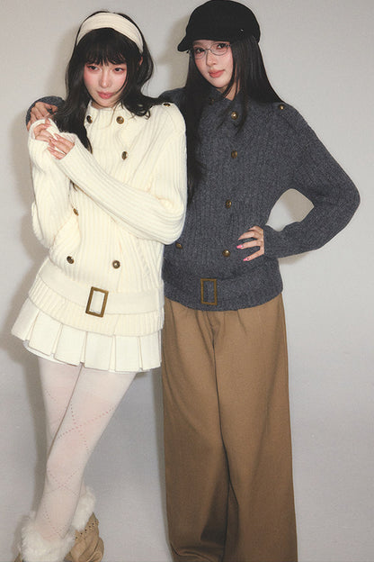 Double-Breasted Loose Knit Cardigan