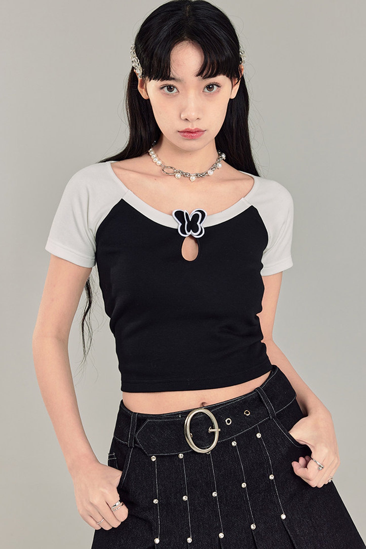 Butterfly Hollow-Out Color-Block Top