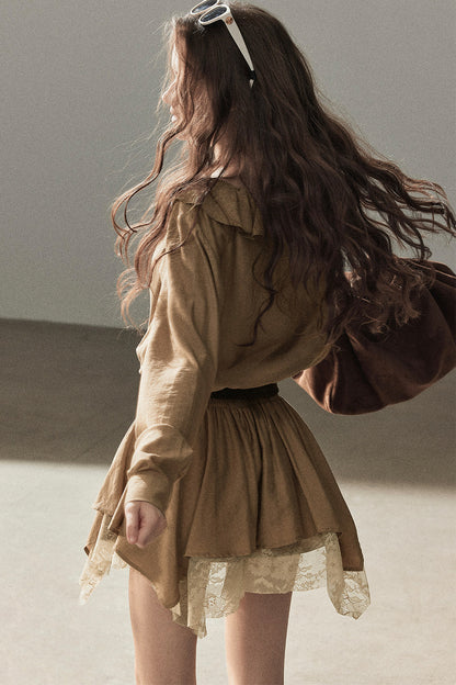 Ruffle Lace Hem Dress Set-Up