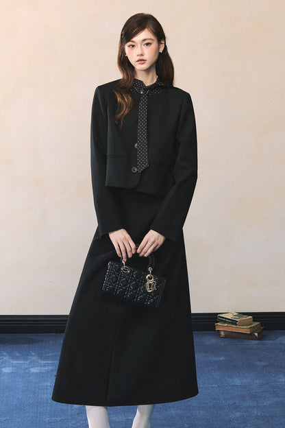 Black Polka Dot Tie Blazer And Skirt Set-Up