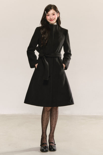 Belted Mid-Length Wool Jacket