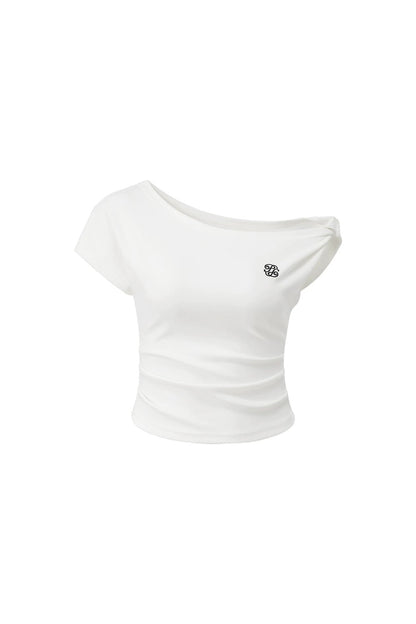 Knot Detail Off-Shoulder Short Sleeve Sweatshirt