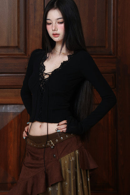 Lace-Up Long Sleeve T-Shirt