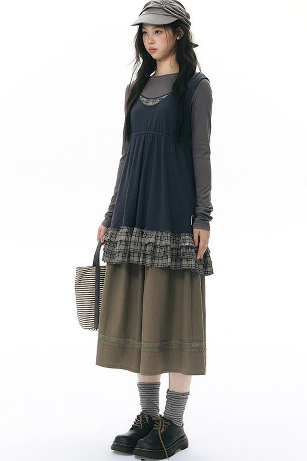 Plaid Ruffle Sleeveless Knit Vest Dress