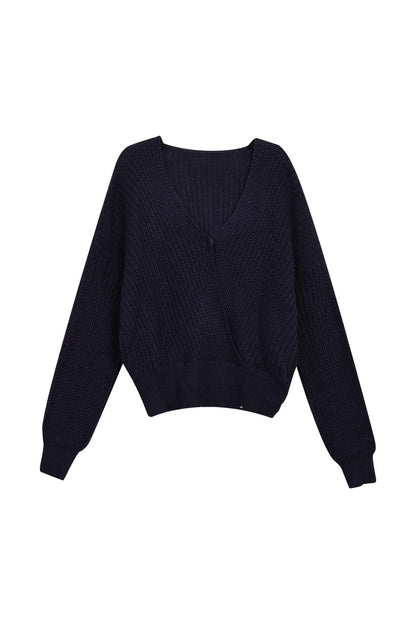 Navy Blue V-Neck Knit Cardigan Set-Up