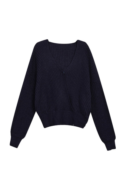 Off-Shoulder V-Neck Knit Sweater Set-Up