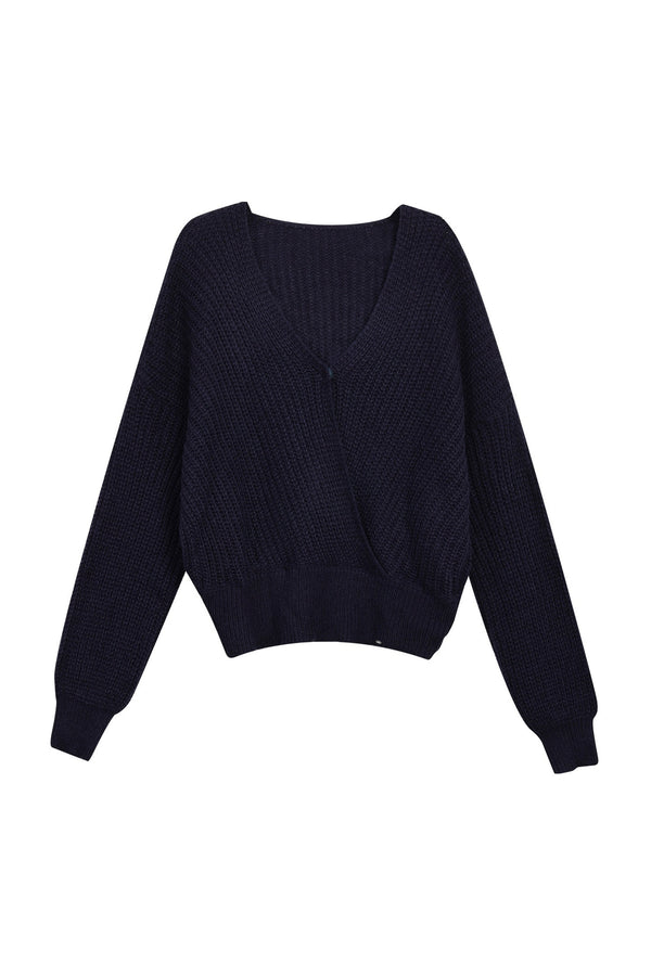 Off-Shoulder V-Neck Knit Sweater Set-Up
