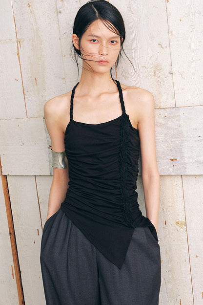 Ruched Side Tie Halter Camisole