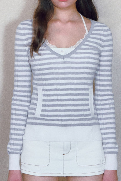 Striped Knit Top and Shorts Set