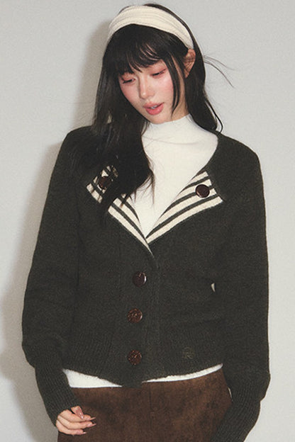 Striped Color-Block Knit Cardigan
