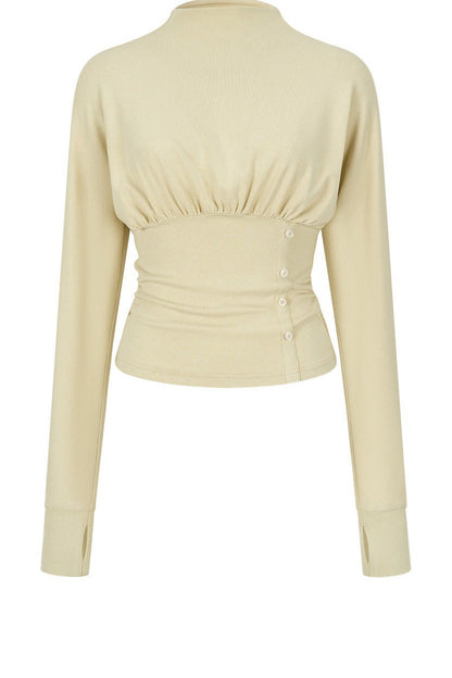 Pleated Side Button Knit Top and Skirt Set-Up