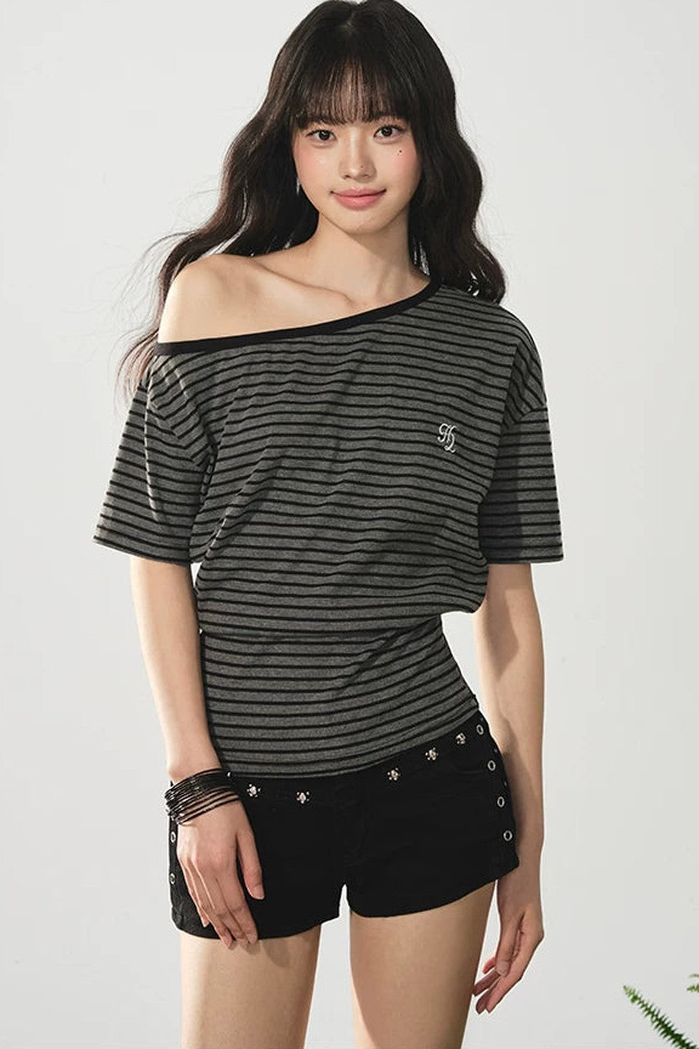 Off-Shoulder Vintage Striped Top