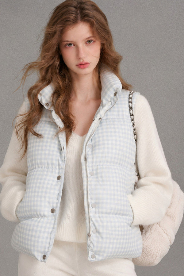 White Duck Down Plaid Vest