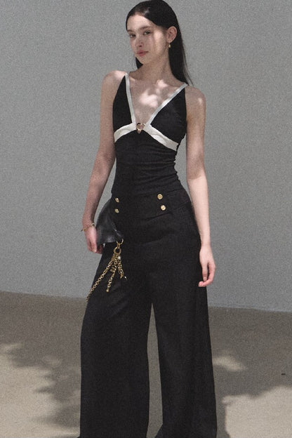 Retro Drapey High-Waisted Wide-Leg Pants