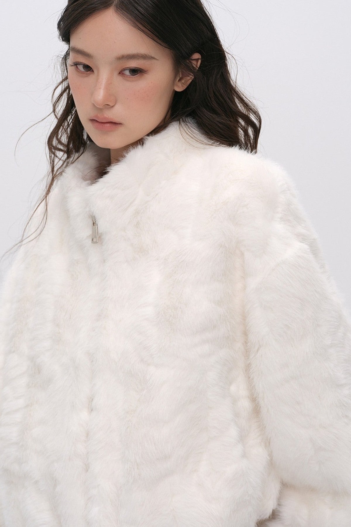 Stand Collar Faux Fur Jacket