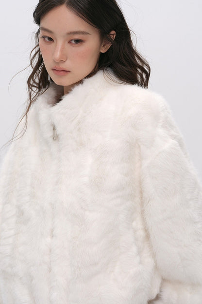 Stand Collar Faux Fur Jacket