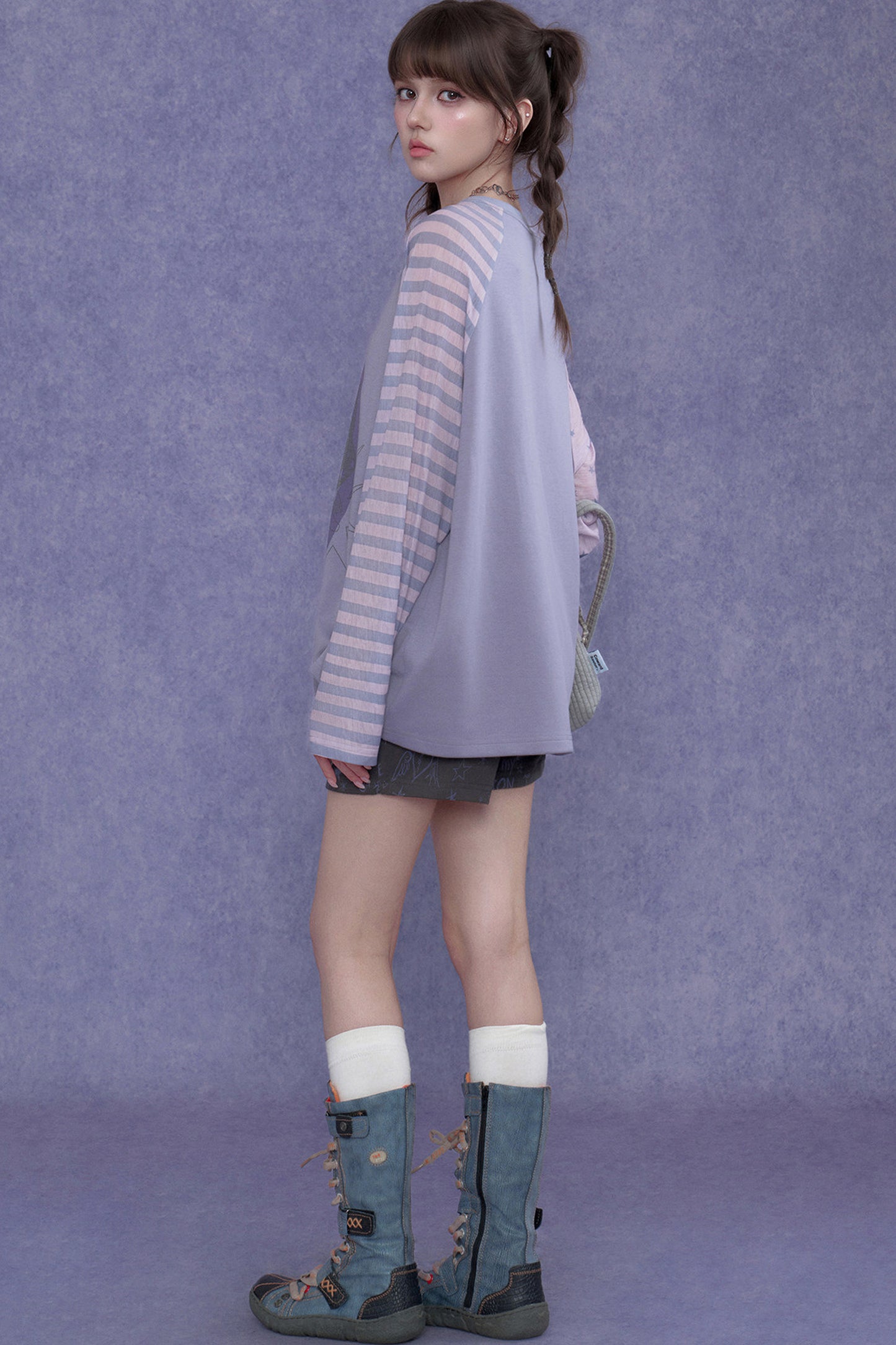 Purple Graffiti Print Raglan Blouse Set-Up