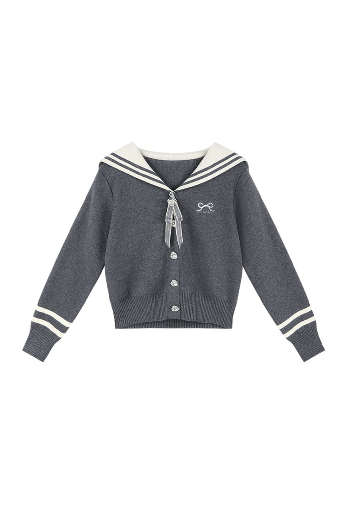 Bow Sailor Collar Knit Cardigan Set-Up